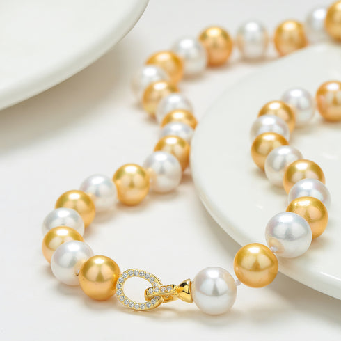10-11mm Dyed Golden and White Freshwater Pearl Necklace - House Of Pearls